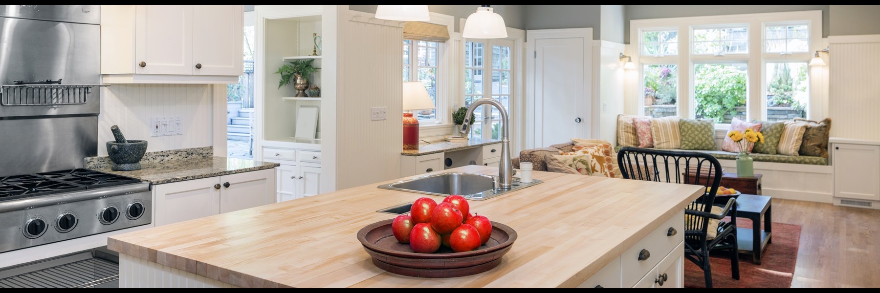 Contemporary kitchen and living area